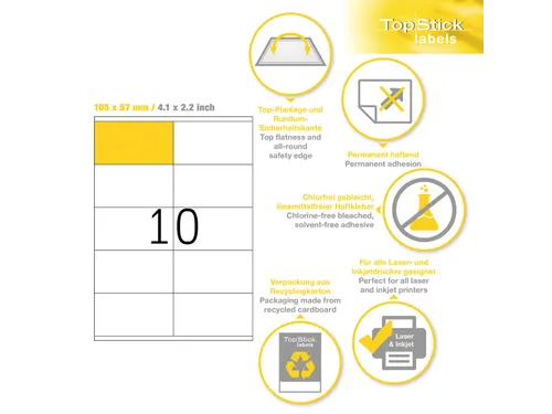 Etiketten universele labels A4 permanent 105x57mm Wit 1000 stuks