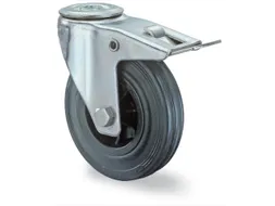 zwenkwiel m. rem,draagverm. 100kg,massief rubber-banden,ØxB 125x38mm