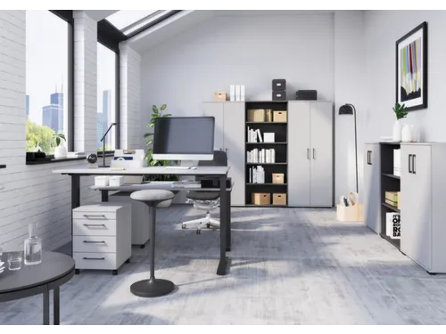 Elektrisch ihv bureau,HxBxD 710-1190x1400x800mm,blad lichtgrijs