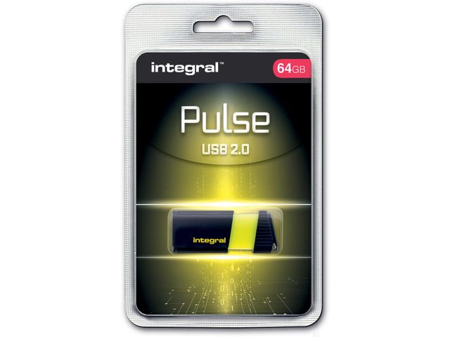 Pulse USB-stick 2.0 64GB, zwart/geel | USB-StickShop.nl