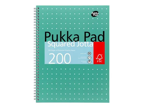 Collegeblok Pukka Pad Jotta A4 ruit 5x5mm 4-gaats 200 pag. 80gr groen