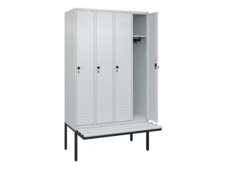 locker met bank,HxBxD 2120x1200x815mm,4vak,vak B 300mm,draaigrendel - 2