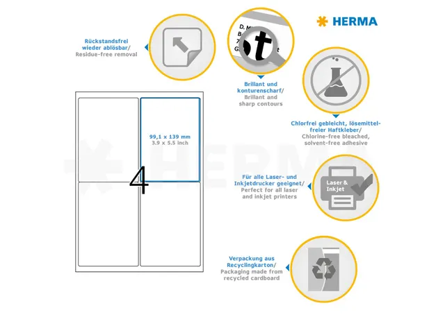 HERMA 10313 Verwijderbare Adresetiket A4 99,1x139mm Wit 400 stuks