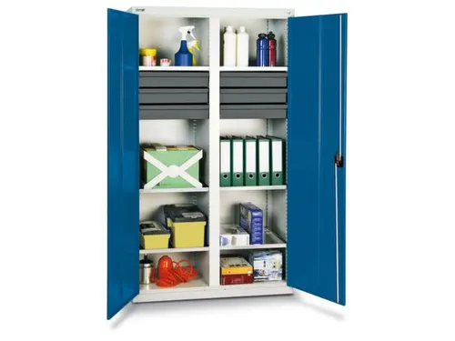 Materiaalkast 1800x1000x500mm 6legborden Uitschuifbaar 6laden Ral5010