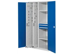 Uitschuifkast 1950x1000x600mm 2uitsch.wanden 3legborden 2laden Ral5010