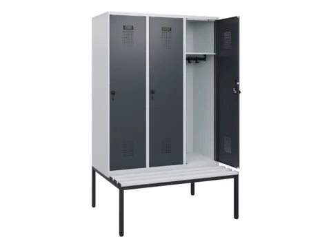 locker met bank,HxBxD 1950x1200x815mm,3vak,vak B 400mm,draaigrendel