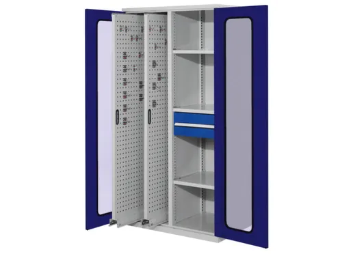 Verticale Uitschuifkast Blauw Vensterdeuren 1950x1000x600mm 2 Legb.
