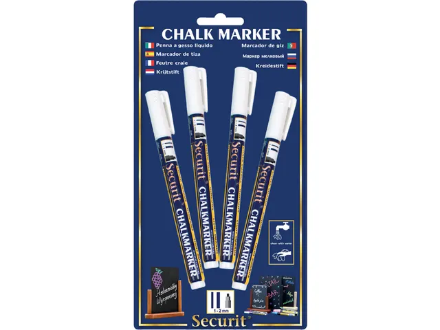 Krijtstift Securit SMA-100 rond wit 1-2mm blister à 4 stuks