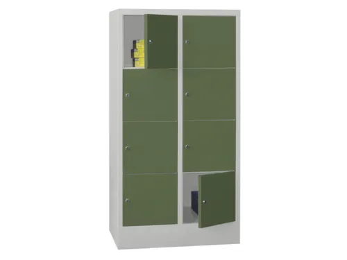 lockerkast,HxBxD 1518x800x500mm,2x4vakken,RAL7035,front RAL6011