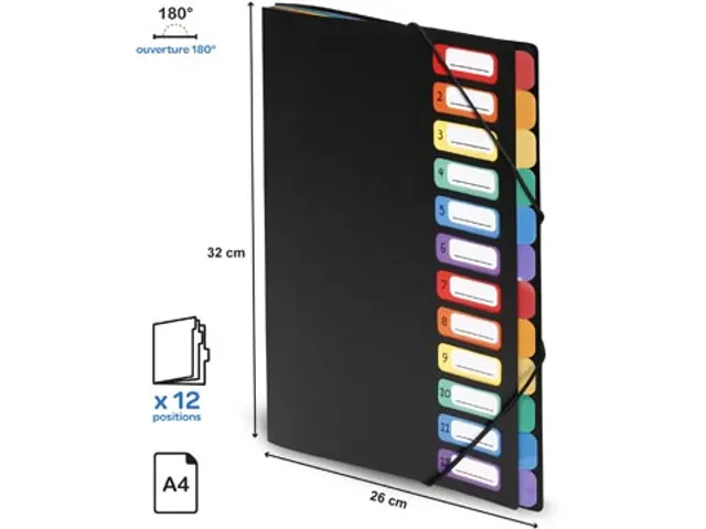Rainbow Class sorteermap zwart A4 met 12 vakken