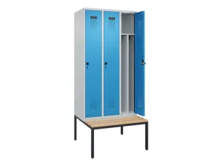 locker met bank,voor scheiding van kleding,HxBxD 2120x900x815mm,3vak - 1