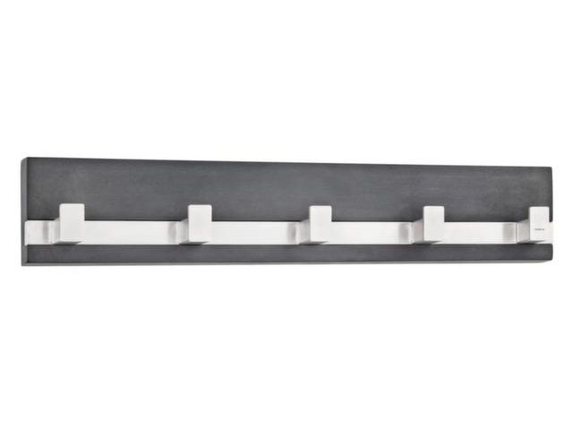 Wandgarderobe H X B X D 85X 500X 45Mm 5 Rvs-Haken Zwart/zilver | KantoorinrichtingWinkel.nl