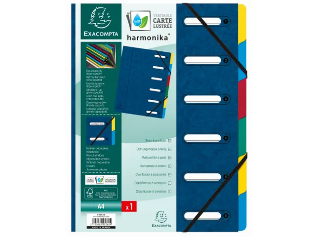 Sorteermap Harmonika vensters 6 vak blau