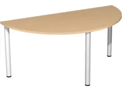 vergadertafel HxBxD 72x160x80cm halfrond Beuken 3voeten Alu Ronde buis