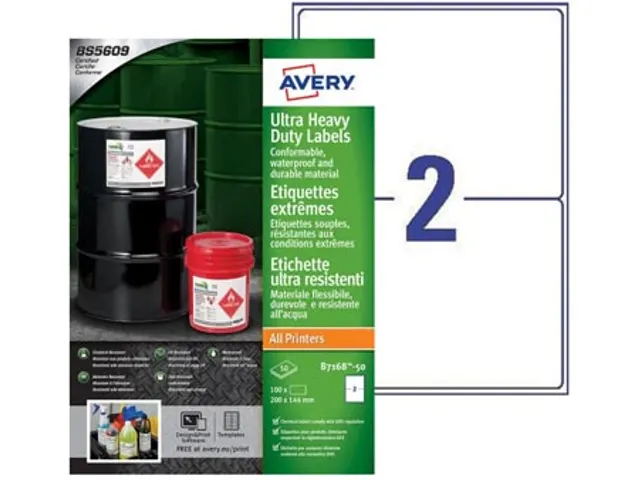 Avery B7168-50 Ultra Resistant Labels 200x144mm Heavy Duty 100 stuks
