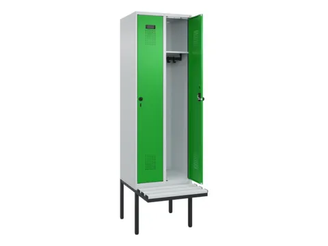 locker met bank,HxBxD 2120x600x815mm,2vak,vak B 300mm,draaigrendel