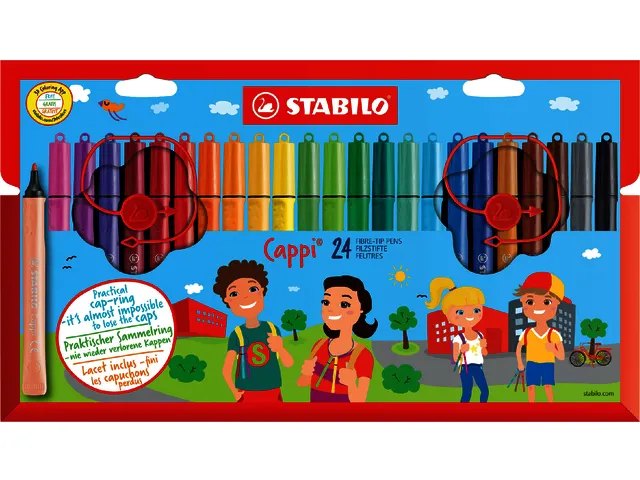 Viltstift STABILO Cappi 168/24 medium assorti etui à 24 stuks