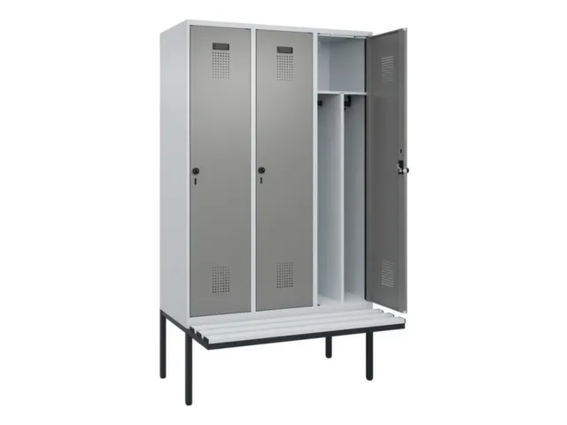 locker met bank,voor scheiding van kleding,HxBxD 2120x1200x815mm,3vak