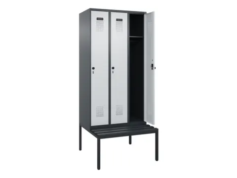 locker met bank,HxBxD 2120x900x815mm,3vak,vak B 300mm,draaigrendel