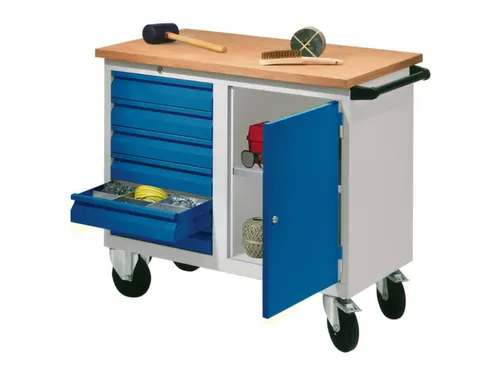 Werkplaatswagen 6 Laden 400kg Staalplaat Ral7035 Front Ral5010