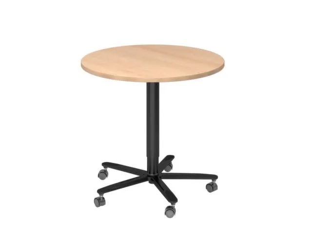 zuilheftafel,HxØ 720-1140x800mm,rond,voetkruis zwart,blad eiken