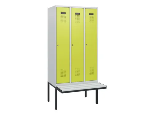 locker met bank,HxBxD 1950x900x815mm,3vak,vak B 300mm,cilinderslot
