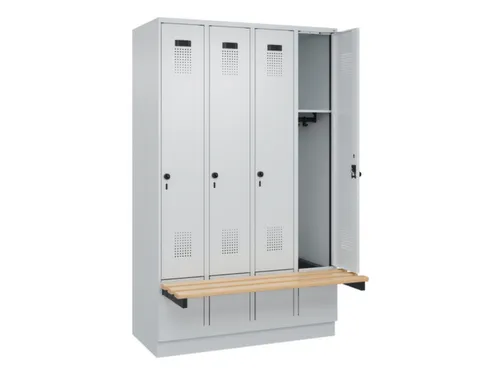 locker met bank,HxBxD 1950x1200x815mm,4vak,vak B 300mm,draaigrendel