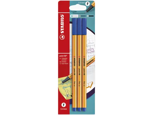 Fineliner STABILO Point 88 0.4mm blister à 3 stuks blauw