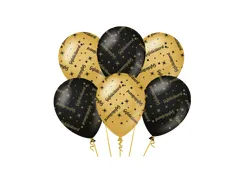 Ballonnen Classy party balloons 'Gefeliciteerd' 30cm Goud-Zwart 6 stuk