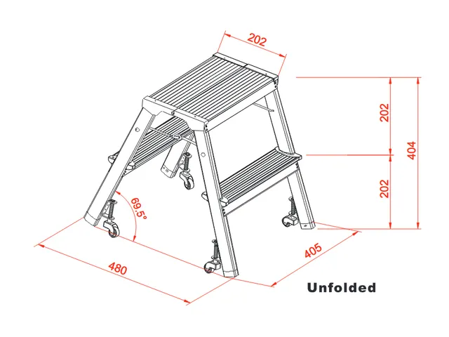 Inklapbare Trapladder met Wielen Dubbel Oploopbaar 2 Treden
