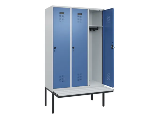 locker met bank,HxBxD 2120x1200x815mm,3vak,vak B 400mm,draaigrendel