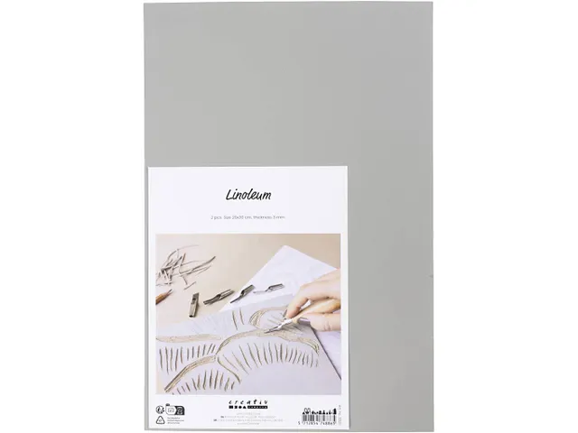 Creativ Company Linoleum 20x30cm dikte 3 mm, Grijs 2 stuks