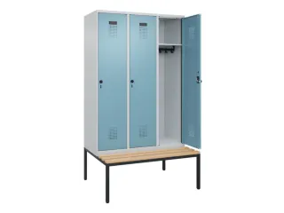 locker met bank,HxBxD 2120x1200x815mm,3vak,vak B 400mm,draaigrendel - 2