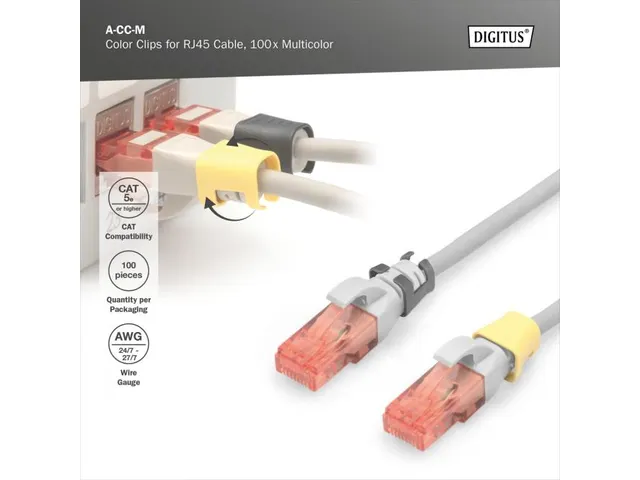 Kleurclips voor RJ45-kabels Gemengd 20x rood groen, blauw, geel, zwart