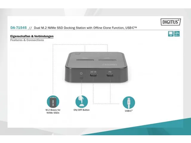 Dual M.2 NVMe SSD Docking Station met offline kloonfunctie USB-C