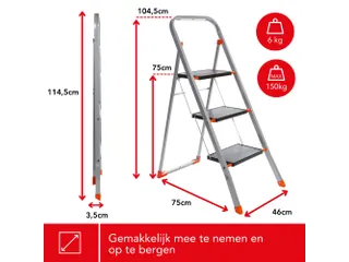Huishoudtrap met hoge beugel 3 treden antislip inklapbaar tot 150 kg - 6