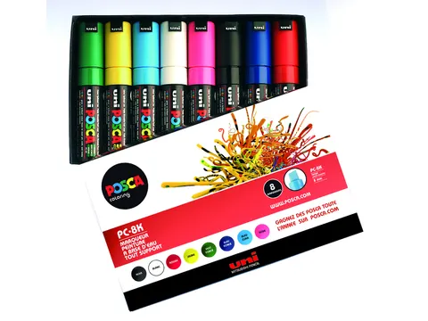 Verfstift Posca PC8K Brede punt 8mm schuin 8st assorti