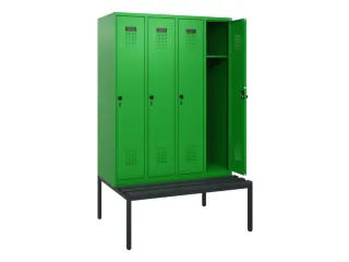 locker met bank,HxBxD 1950x1200x815mm,4vak,vak B 300mm,draaigrendel - 1