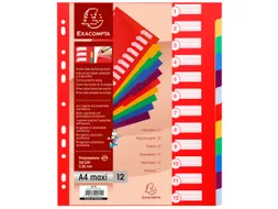 Tabbladen PP opaak A4+ 12 tabs ass