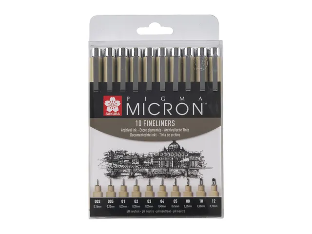 Fineliner Sakura Pigma Micron set à 10 schrijfbreedtes zwart