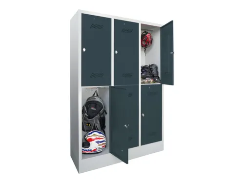 dubbeldekse locker,HxBxD 1850x1200x500mm,3x2vak.,RAL7035,front RAL7016