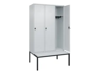 locker met bank,HxBxD 2120x1200x815mm,3vak,vak B 400mm,draaigrendel - 2