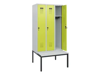 locker met bank,HxBxD 1950x900x815mm,3vak,vak B 300mm,draaigrendel - 1