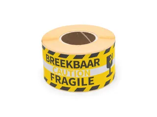 Verpakkingsetiketten 46x125mm Op Rol Zwart Geel Fragile 250 Stuks - 1