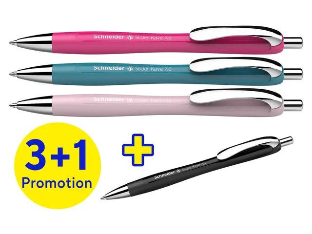 Stylo à bille Schneider Rave XB Couleur assortie boîte a 3 + 1 gratu