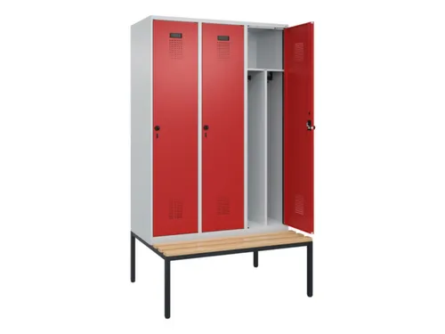 locker met bank,voor scheiding van kleding,HxBxD 2120x1200x815mm,3vak
