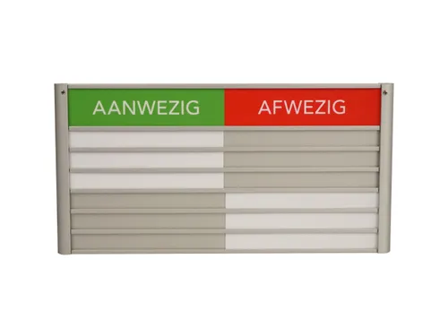 Menoor In-Uit bord 6 namen Aluminium Aanwezig/Afwezig Groen/rood