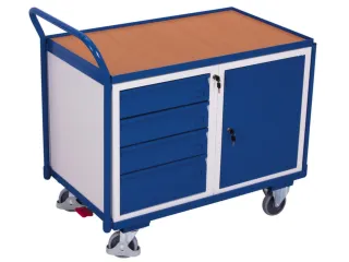 Tafel- En Kastwagen 250kg Lxb 1000x600mm 4 Laden 1 Kast Ral 5010 - 3
