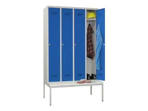 locker met bank,HxBxD 2150x1200x500mm,4vak,RAL7035,front RAL5010
