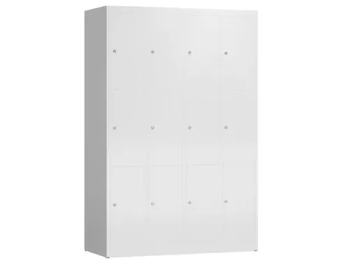 Lockerkast 1800x1185x500mm 4x3 vakken cilinderslot, sokkel, RAL9003